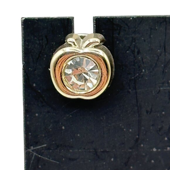 Gold Tone Apple Shaped Rhinestone Middle Brooch Teacher Accessory Jewelry Jacket - Picture 1 of 4
